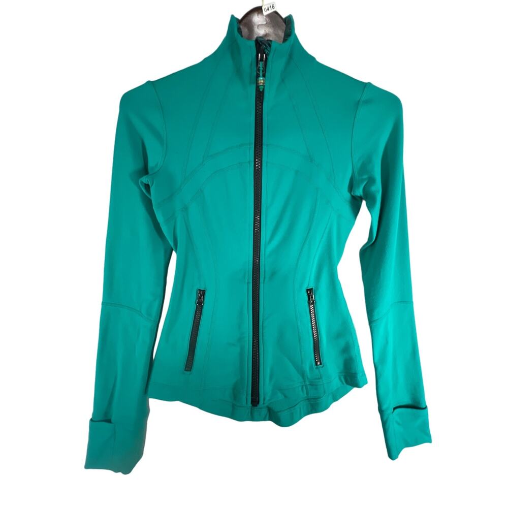 Lululemon Jacket Womens Teal Define Jacket Full ZIp Mock Neck Vented Luon Size 2